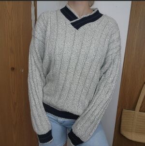 Vintage Varsity Cotton VNeck Knit Sweater Size Large